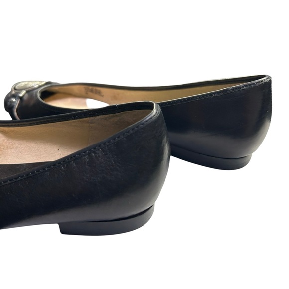 MICHAEL KORS black leather slip on flats w open toe front silver logo 7M EUC - Picture 4 of 9